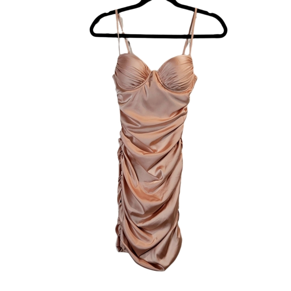 New with tags Oh Polly Ruched Rose Gold short dress size US 2